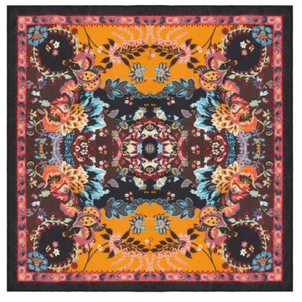 Vismaya Rhapsody Floral Scarf Mustard Bohemian Square